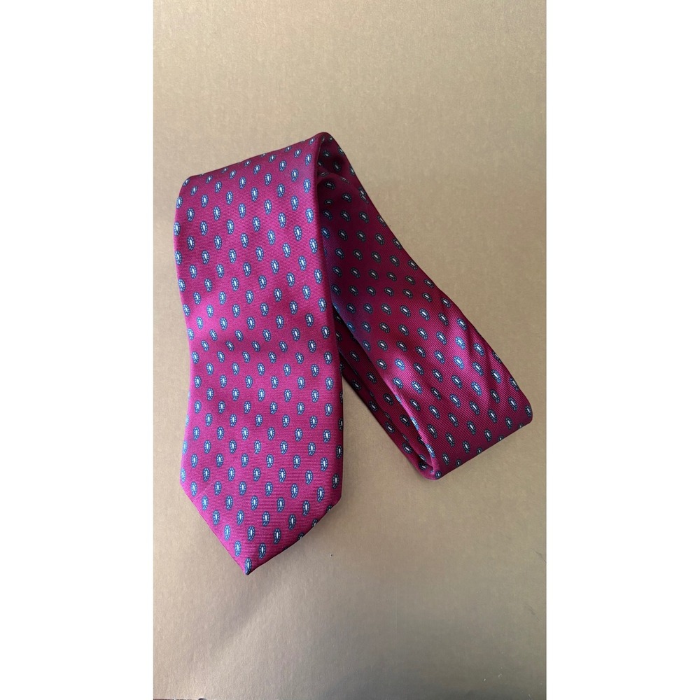 Hardy Amies London Silk Tie Burgundy  Blue Micro Paisley Teardrop Mens Accessory